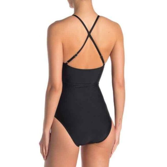 Ella Moss NWOT XS Black Essential Solids One Piece Ruffle Swimsuit - Picture 3 of 3